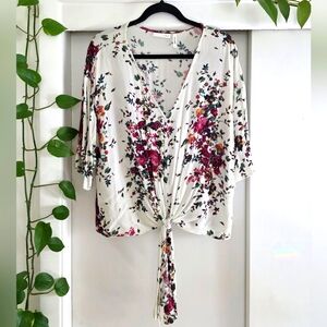 Elegant Floral Tie-Front Blouse